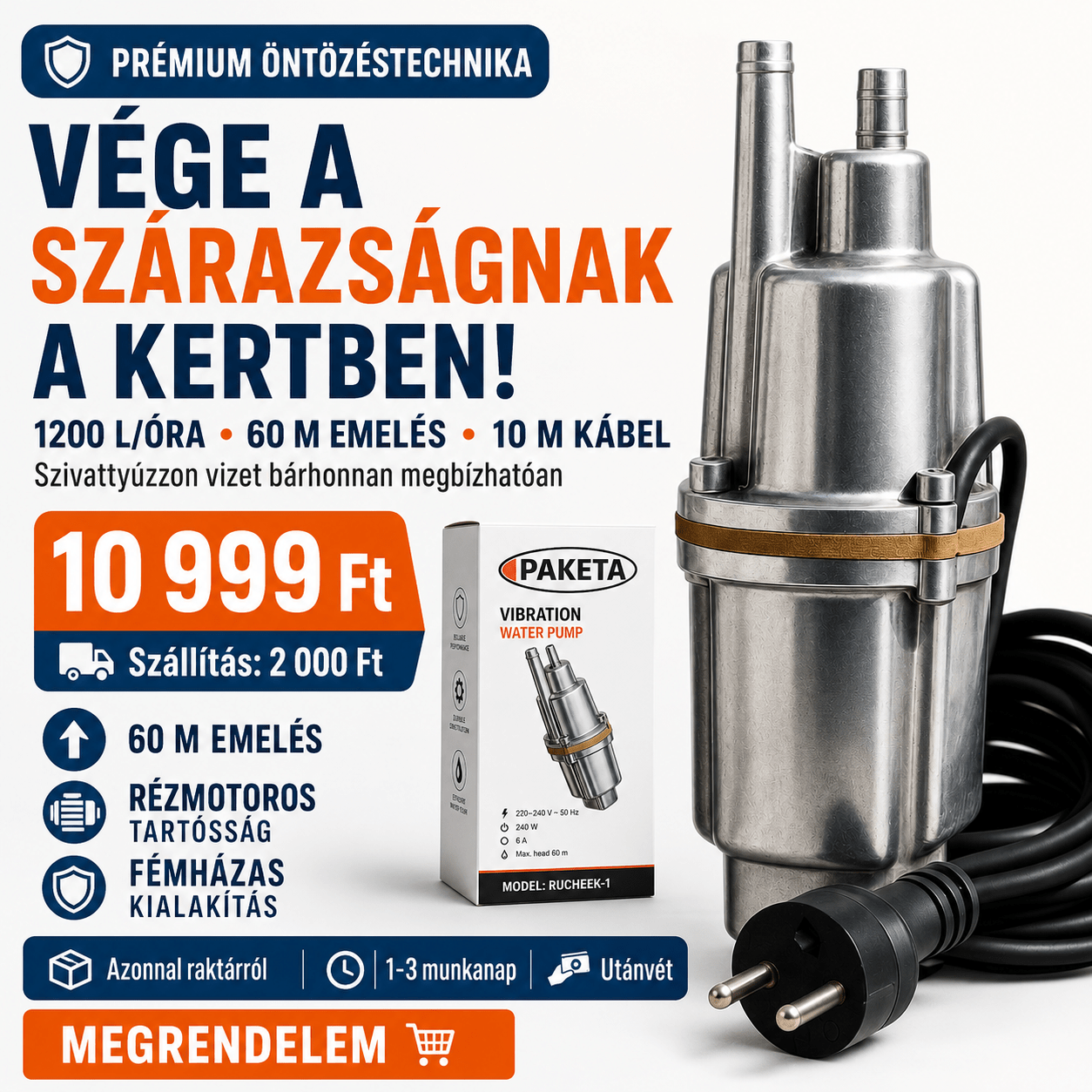 Erőteljes Vízpumpa 1200 L/Óra - | Cyber Bazaar