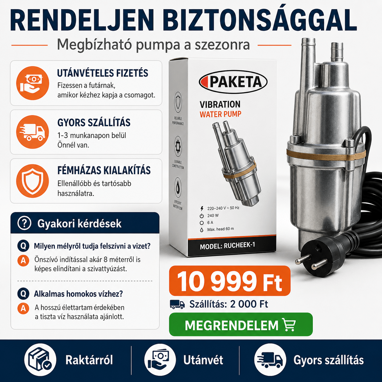 Erőteljes Vízpumpa 1200 L/Óra - | Cyber Bazaar