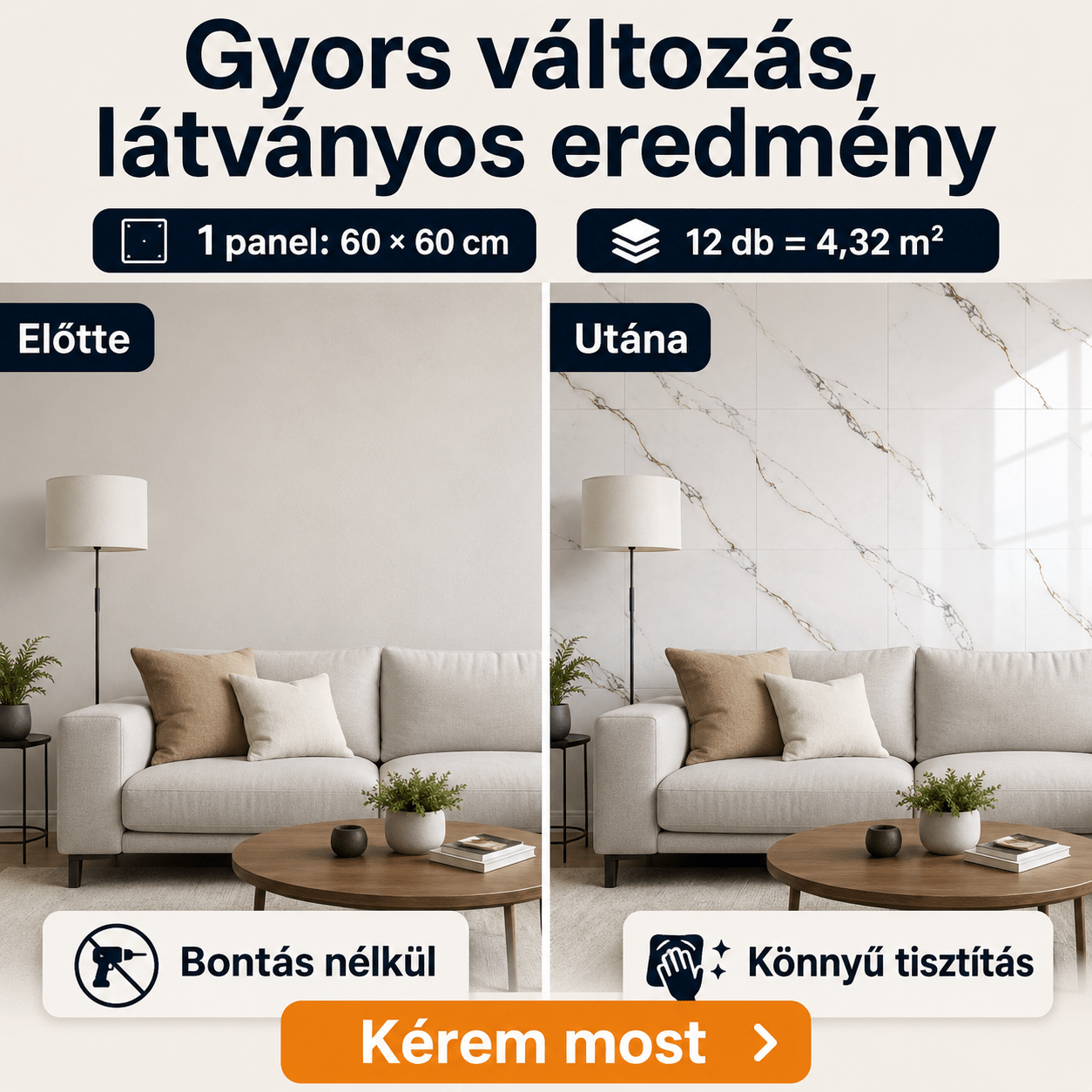 Fehér Márvány Mintás PVC Falpanel – 12 Darabos Csomag - | Cyber Bazaar