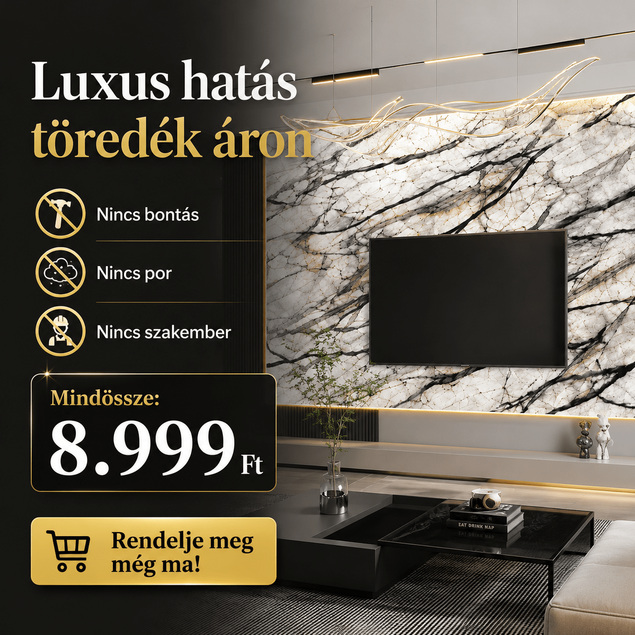 Fehér Márványhatású Öntapadós Falmatrica - | Cyber Bazaar