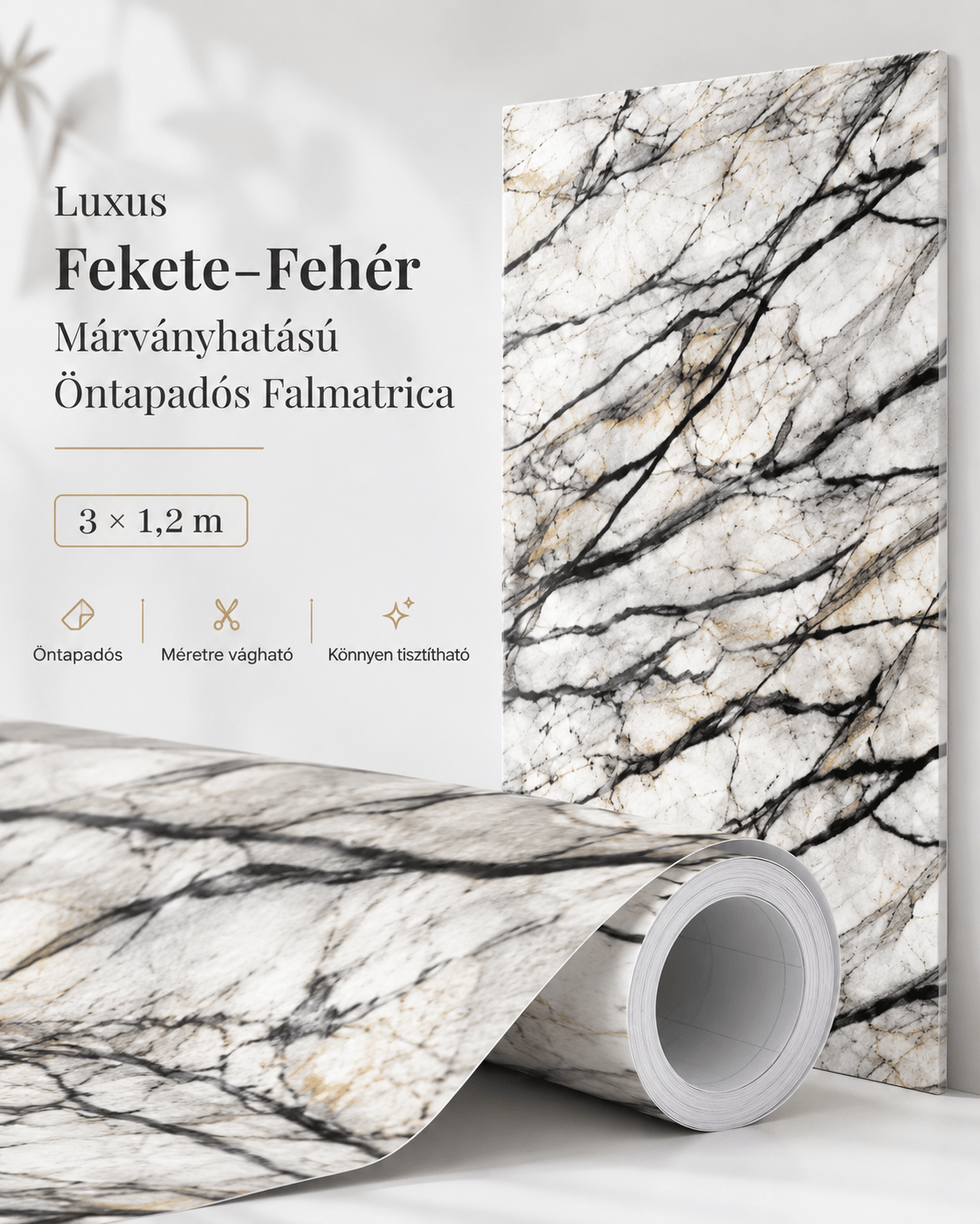 Fehér Márványhatású Öntapadós Falmatrica - | Cyber Bazaar