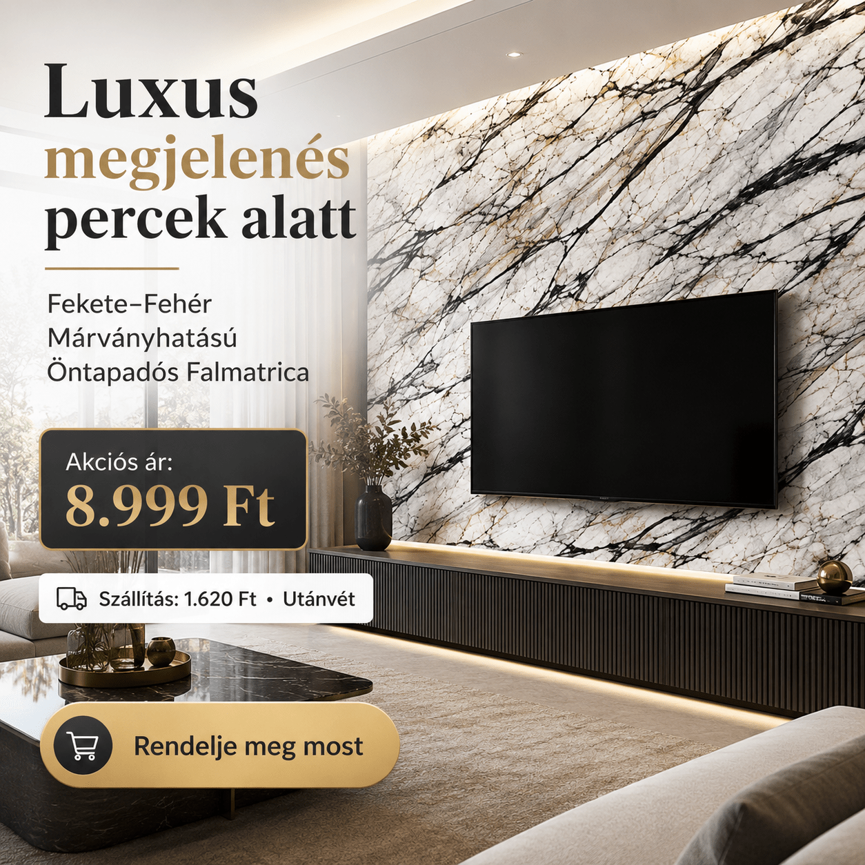 Fehér Márványhatású Öntapadós Falmatrica - | Cyber Bazaar