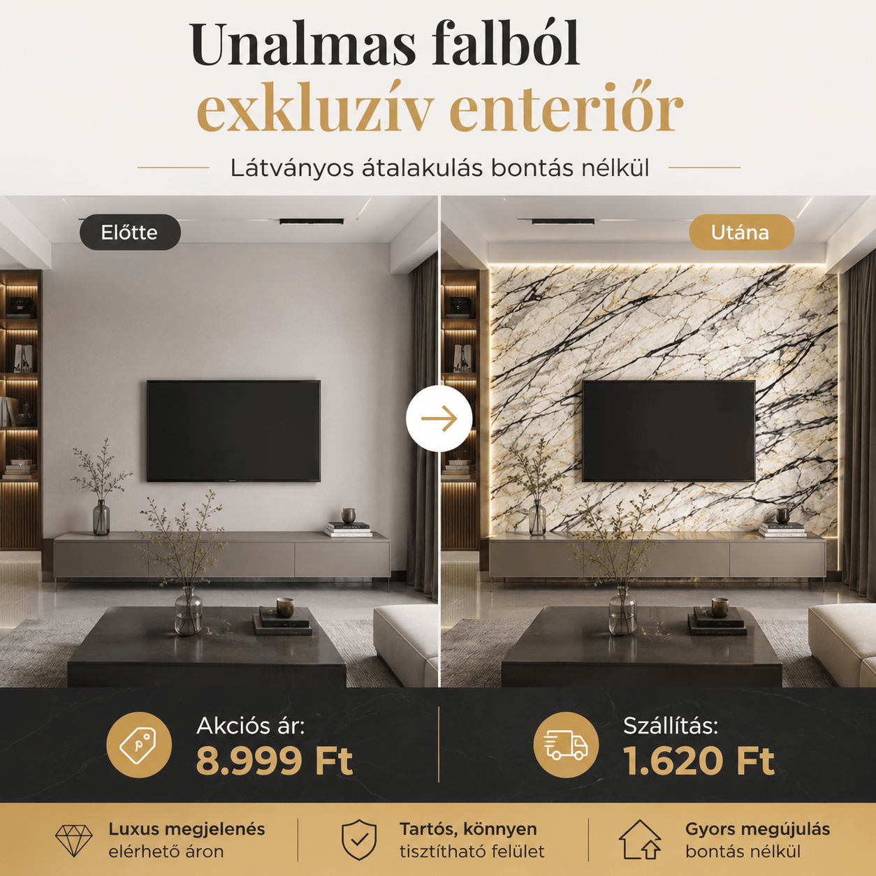 Fehér Márványhatású Öntapadós Falmatrica - | Cyber Bazaar