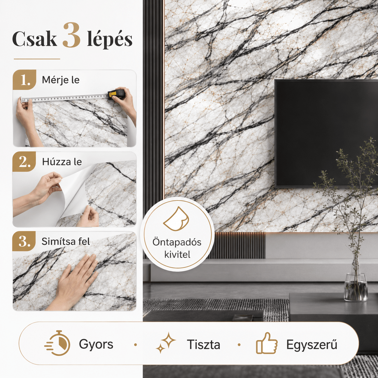 Fehér Márványhatású Öntapadós Falmatrica - | Cyber Bazaar