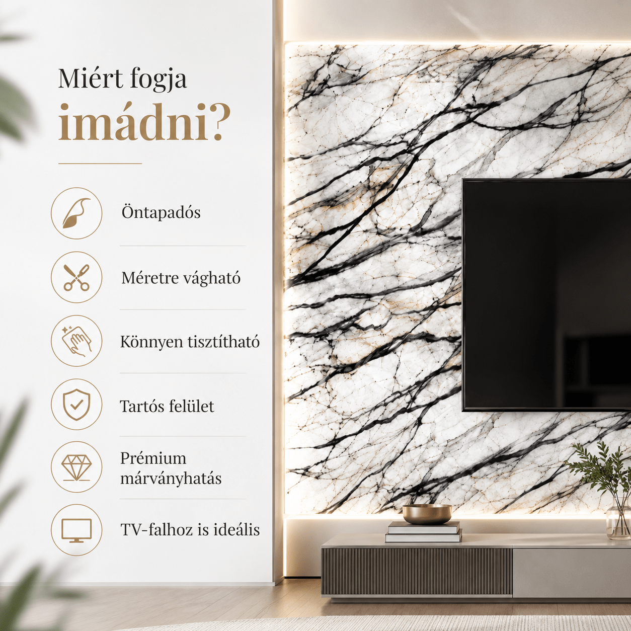 Fehér Márványhatású Öntapadós Falmatrica - | Cyber Bazaar