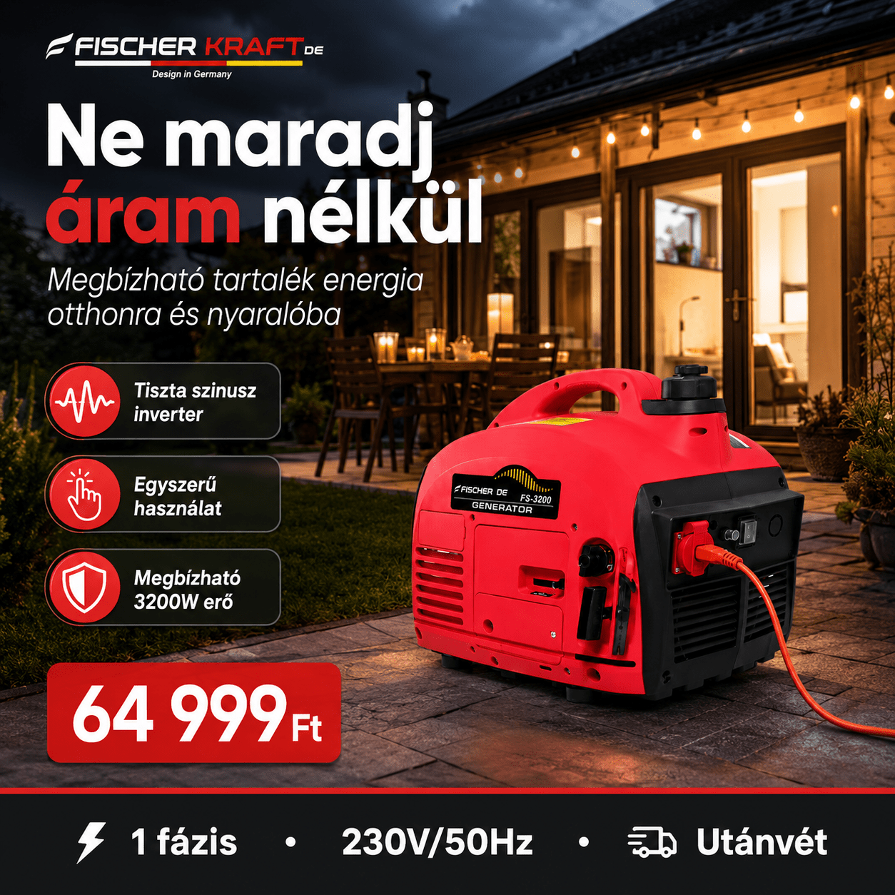 Fischer Kraft Benzinmotoros Inverter Generátor - | Cyber Bazaar