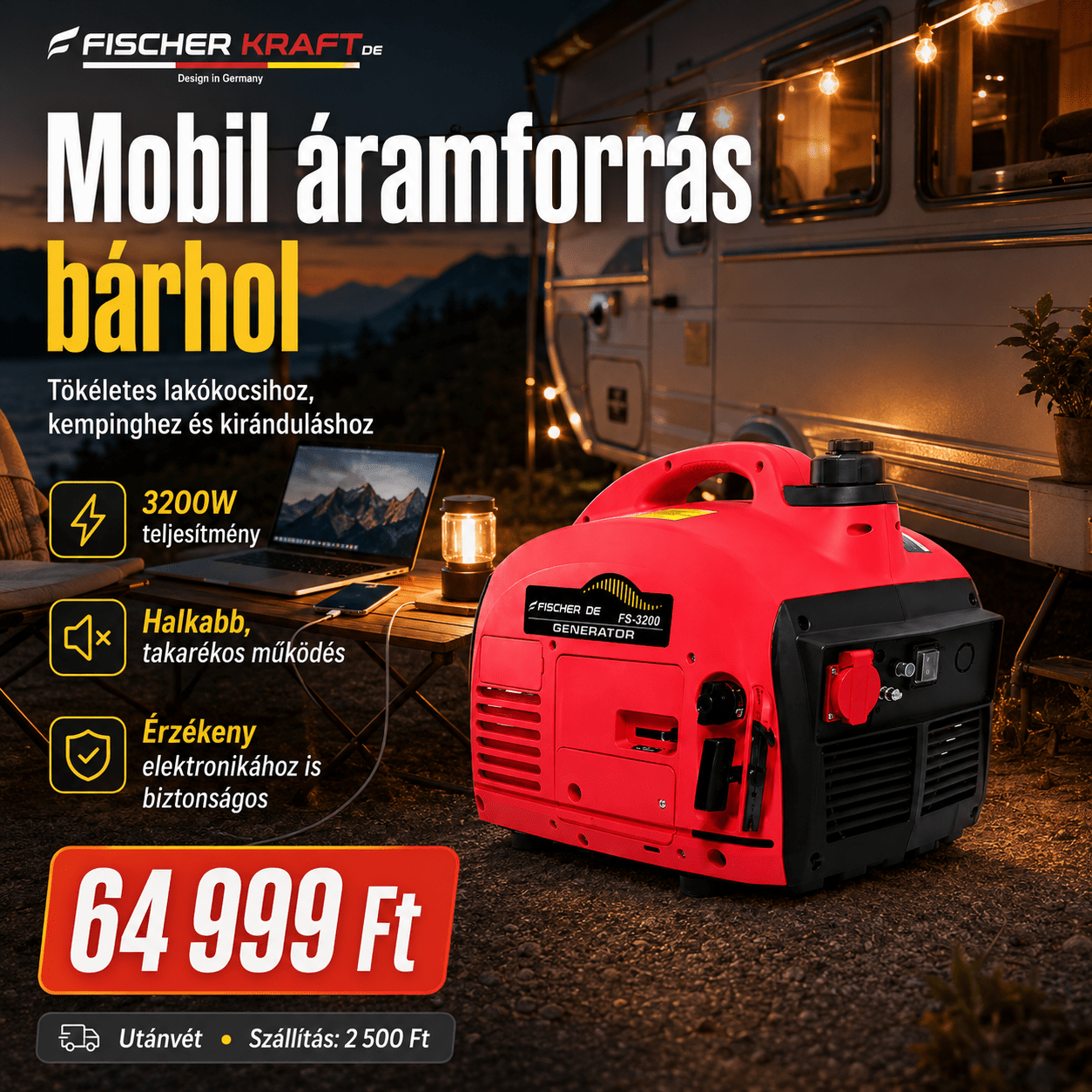 Fischer Kraft Benzinmotoros Inverter Generátor - | Cyber Bazaar