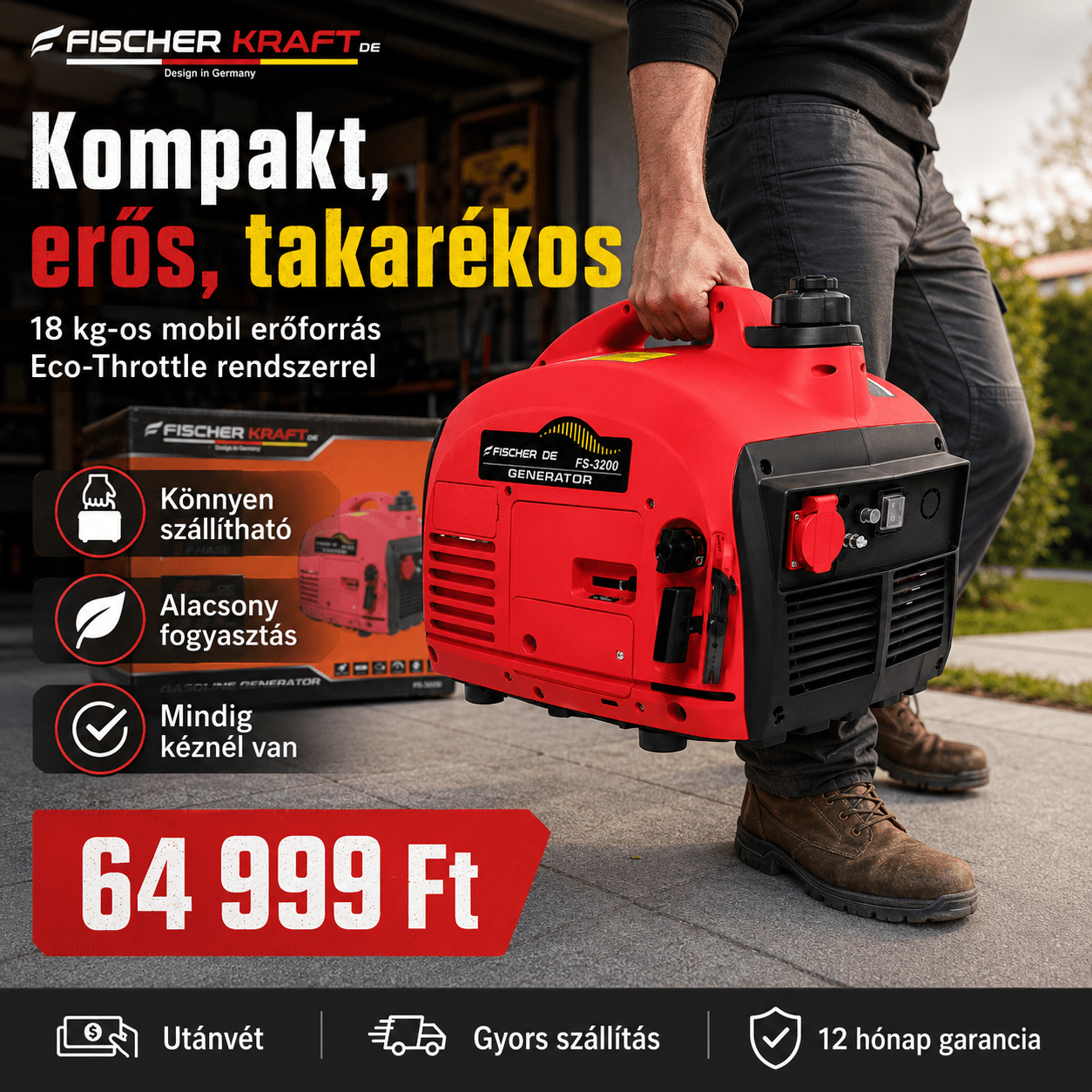 Fischer Kraft Benzinmotoros Inverter Generátor - | Cyber Bazaar