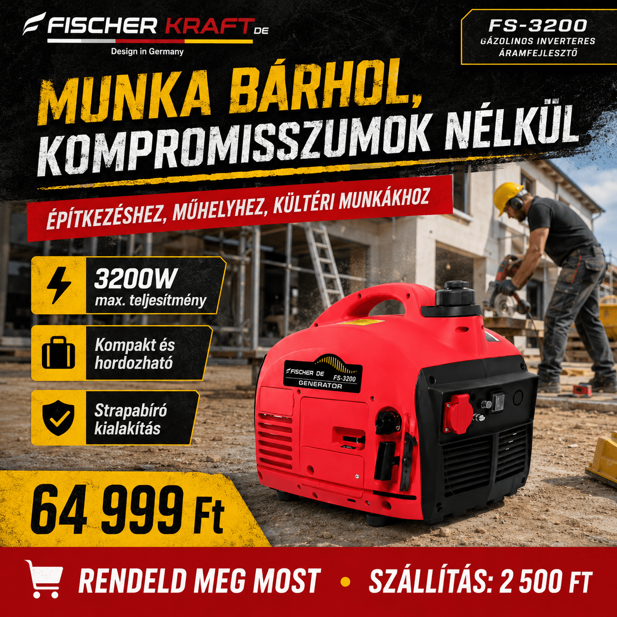 Fischer Kraft Benzinmotoros Inverter Generátor - | Cyber Bazaar
