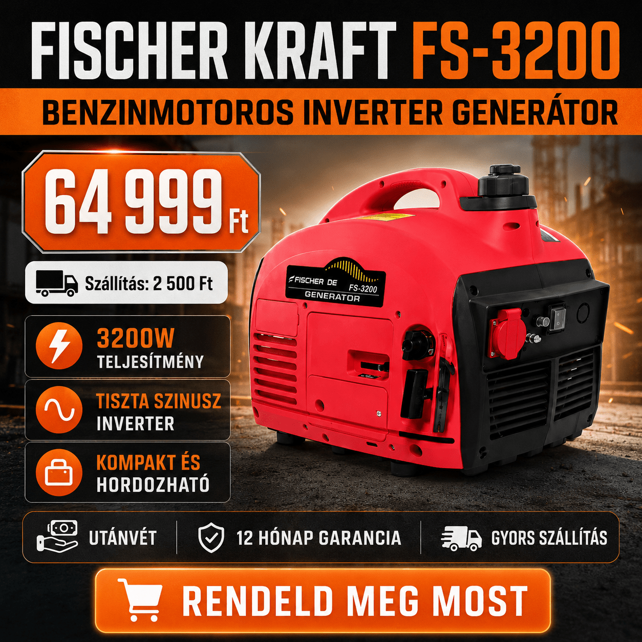Fischer Kraft Benzinmotoros Inverter Generátor - | Cyber Bazaar