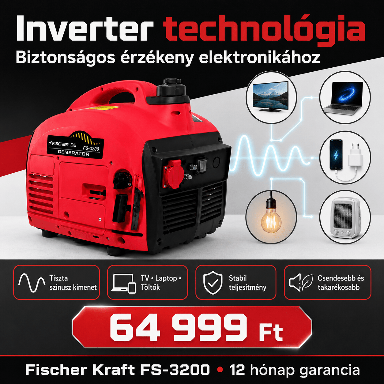 Fischer Kraft Benzinmotoros Inverter Generátor - | Cyber Bazaar