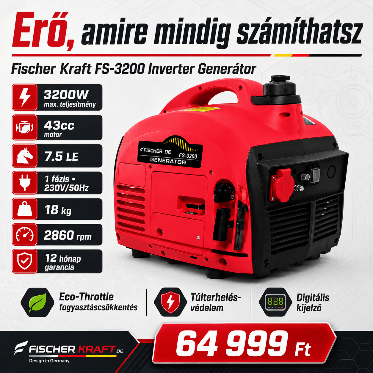 Fischer Kraft Benzinmotoros Inverter Generátor - | Cyber Bazaar