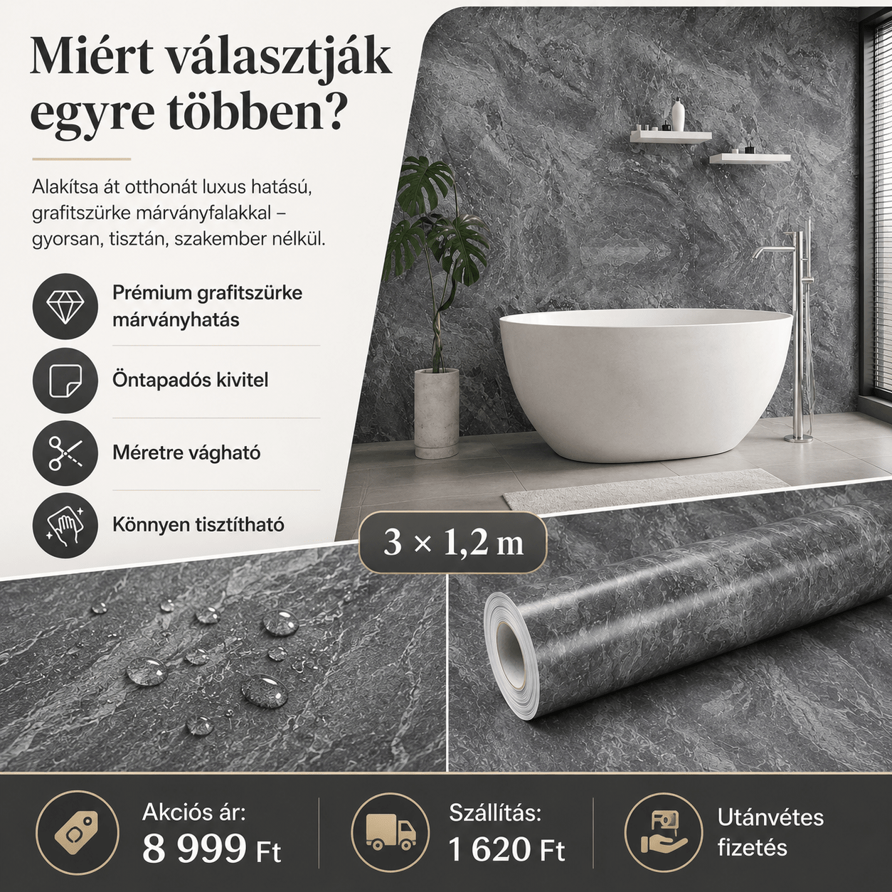 Grafitszürke Márványhatású Öntapadós Falmatrica - | Cyber Bazaar