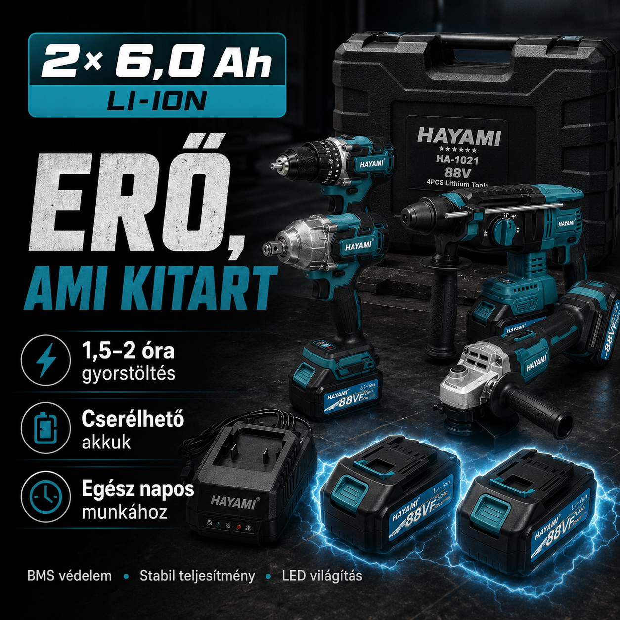 Hayami 4‑részes 88 V Akkus Szerszámkészlet - | Cyber Bazaar