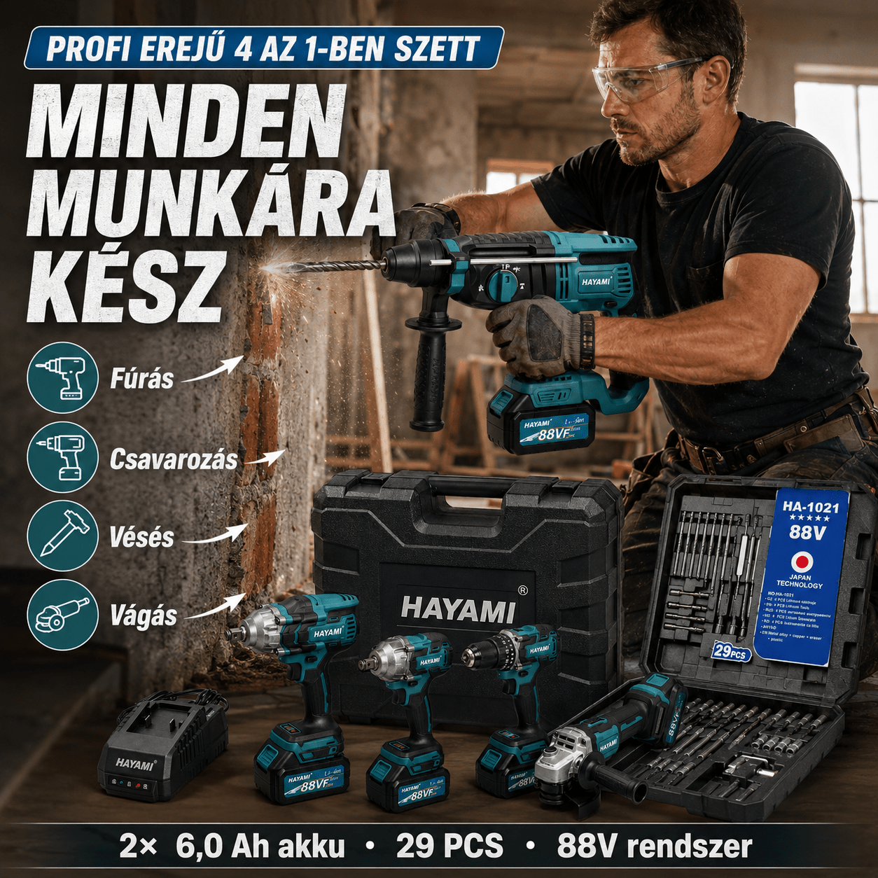 Hayami 4‑részes 88 V Akkus Szerszámkészlet - | Cyber Bazaar