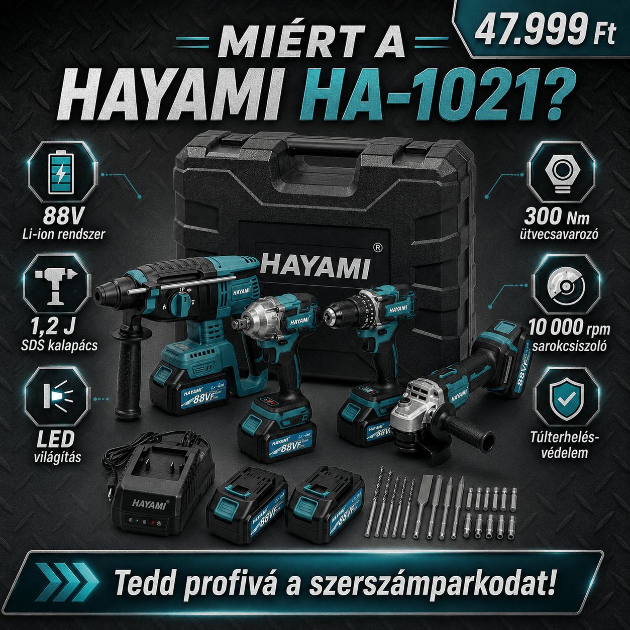 Hayami 4‑részes 88 V Akkus Szerszámkészlet - | Cyber Bazaar