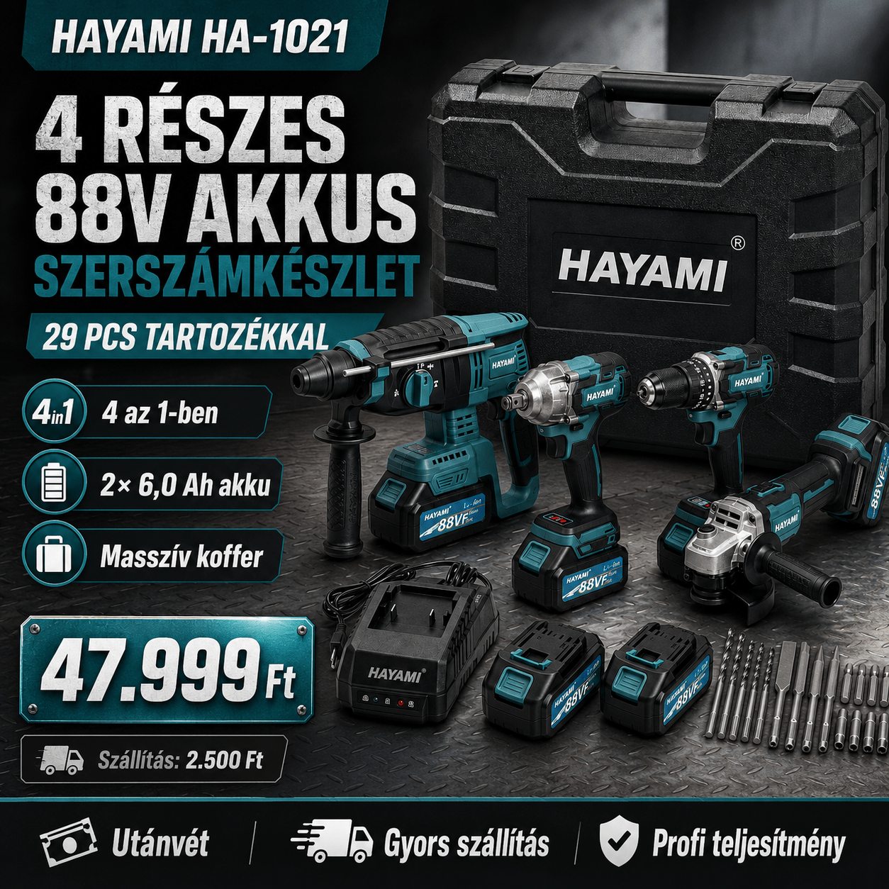 Hayami 4‑részes 88 V Akkus Szerszámkészlet - | Cyber Bazaar