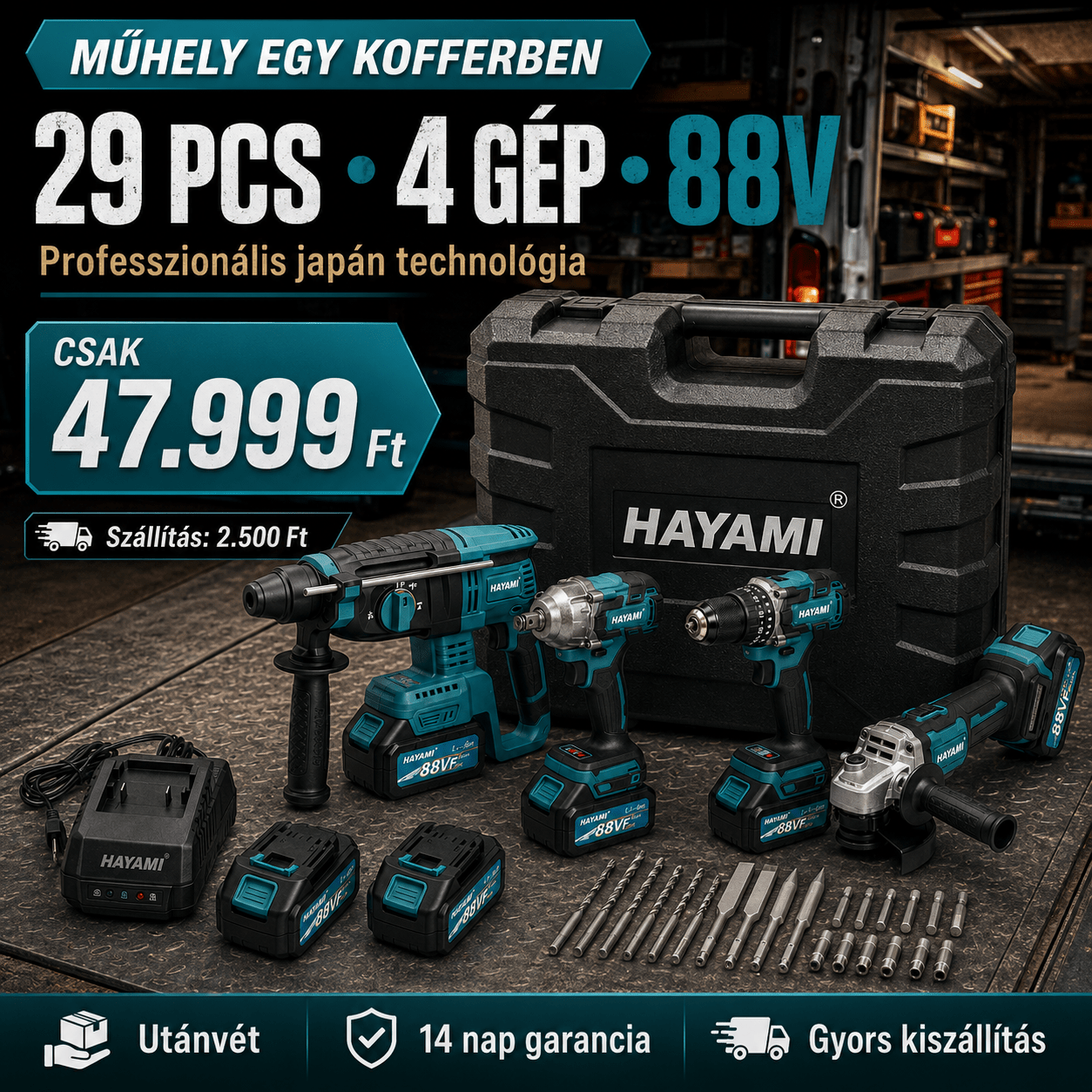 Hayami 4‑részes 88 V Akkus Szerszámkészlet - | Cyber Bazaar