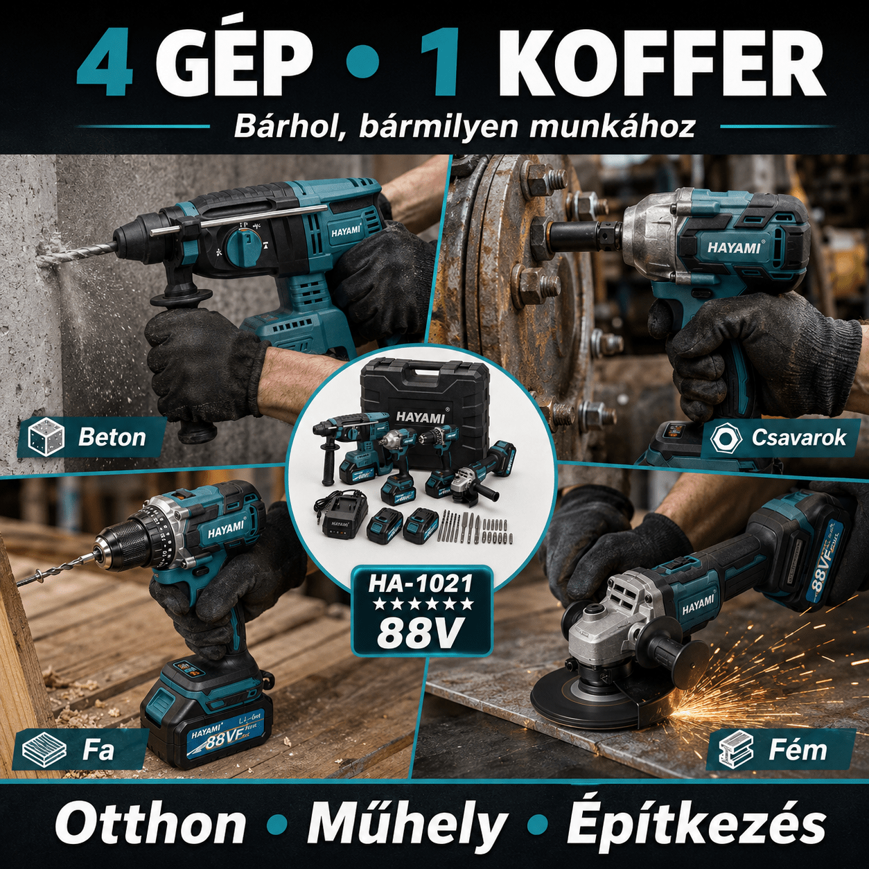 Hayami 4‑részes 88 V Akkus Szerszámkészlet - | Cyber Bazaar