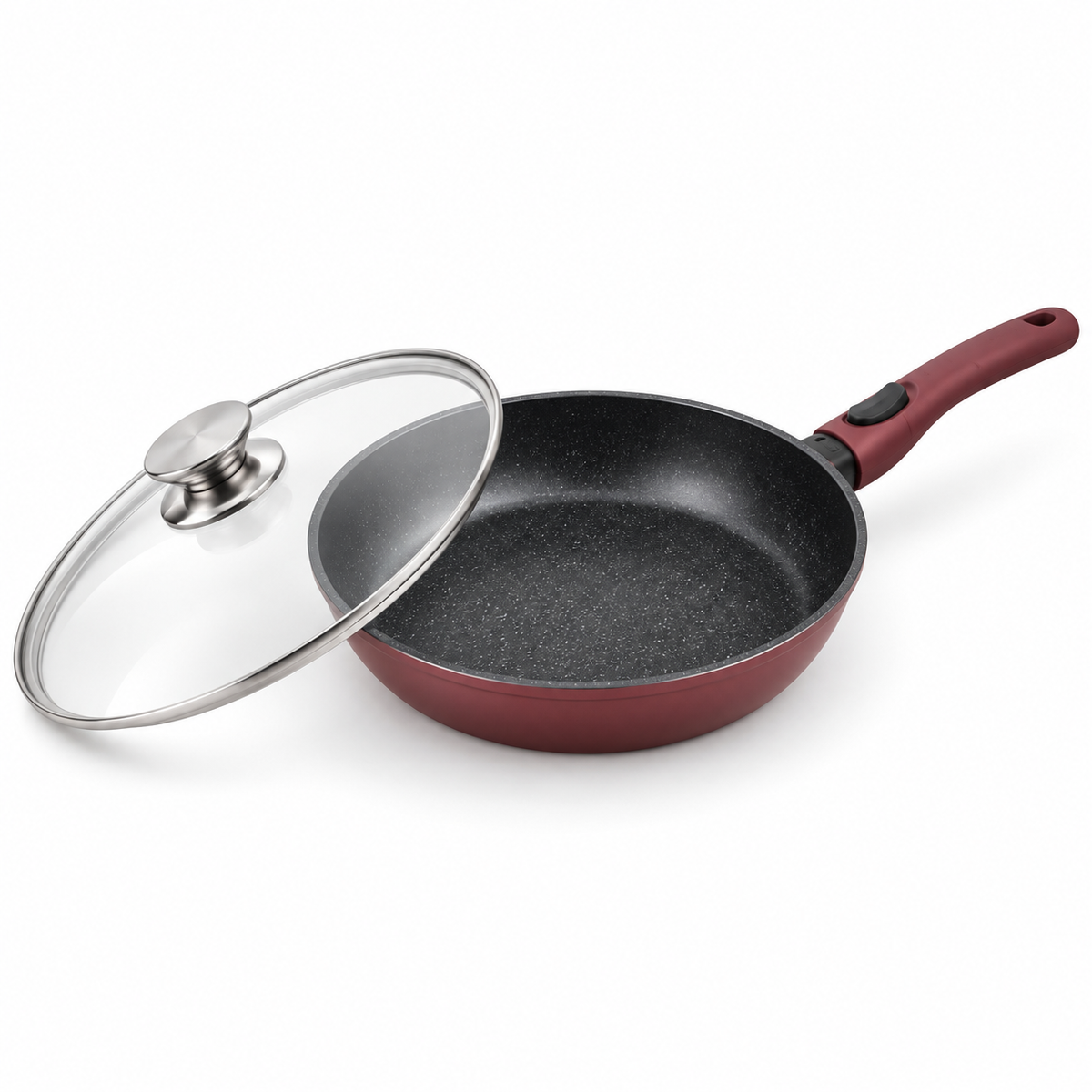 Bachmayer 28 cm indukciós serpenyő üvegfedővel – BM-7710-28 – stúdiókép (AI-illusztráció)