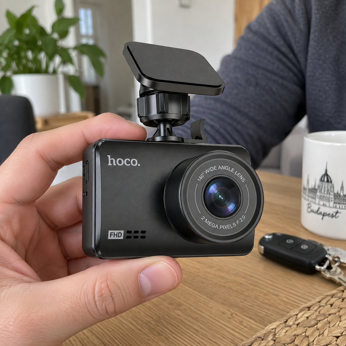 HOCO DV2 Full HD menetrögzítő kamera – 2,45″ IPS kijelző – kézben vagy otthoni bemutatás (AI-illusztráció)