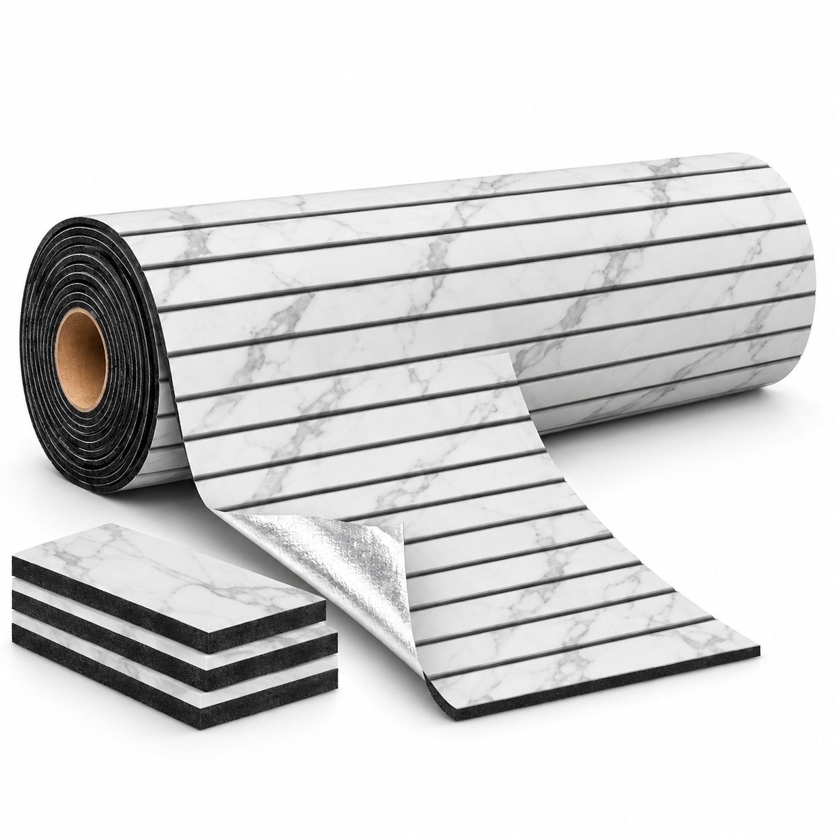 Öntapadós lamellás falburkolat – GS-40, Fehér márvány – finom szürke erezet, 120 × 300 cm