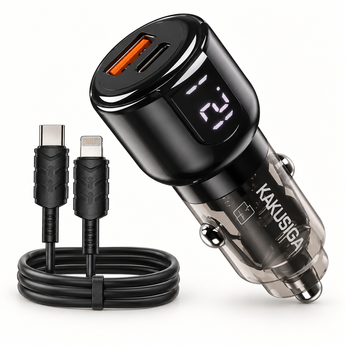 KAKUSIGA 75 W autós gyorstöltő Lightning kábellel – terméknézet