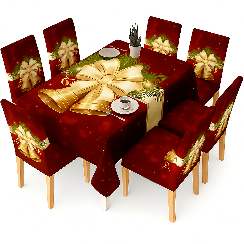 Karácsonyi 7 Részes Asztalterítő és Székhuzat Szett - | Cyber Bazaar