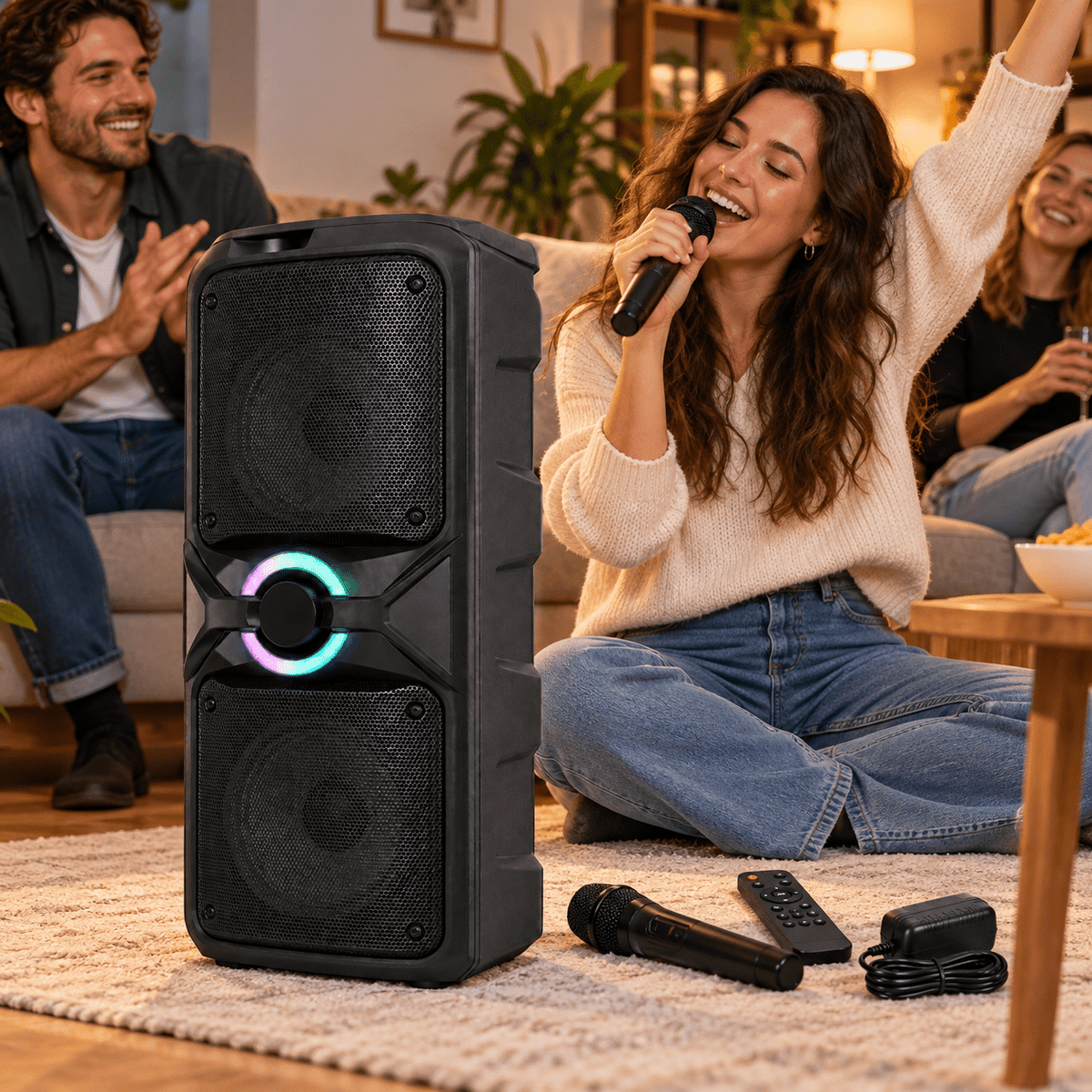 Karaoke party hangszóró 2 mikrofonnal – 2 × 12″ - Hangszórók és rádiók | Cyber Bazaar