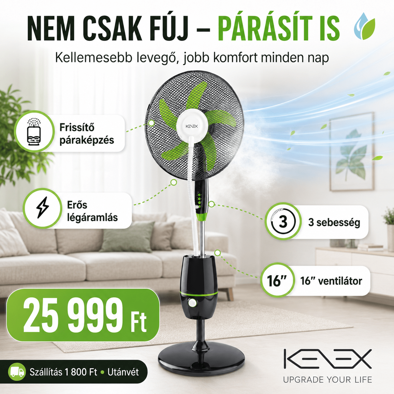 Keex 16” Párásítós Alló Ventilátor - | Cyber Bazaar