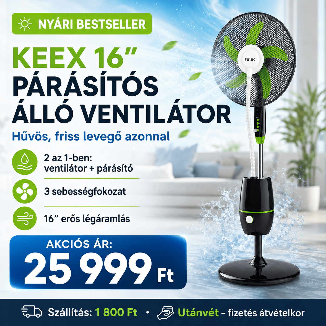 Keex 16” Párásítós Alló Ventilátor - | Cyber Bazaar