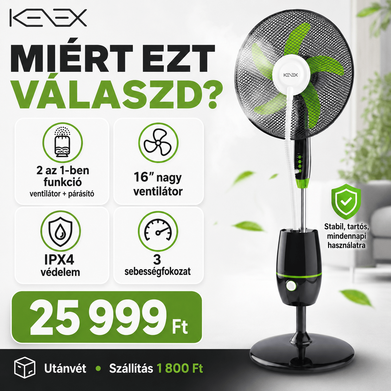 Keex 16” Párásítós Alló Ventilátor - | Cyber Bazaar