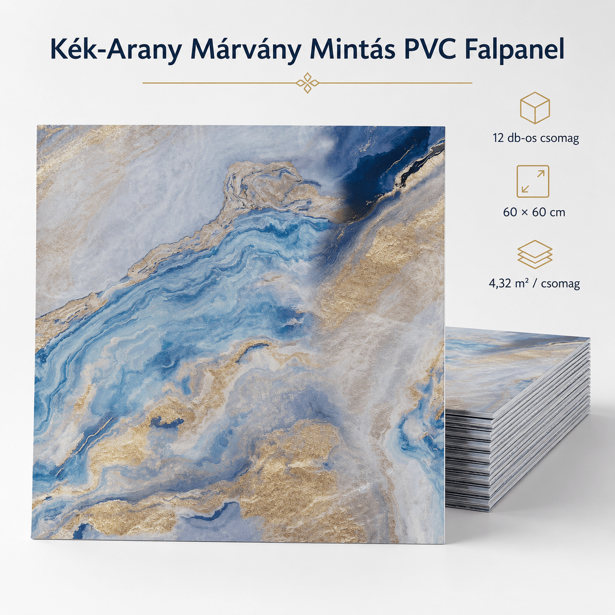 Kék - Arany Márvány Mintás PVC Falpanel – 12.DB - | Cyber Bazaar