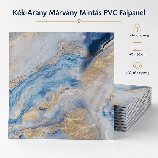 Kék - Arany Márvány Mintás PVC Falpanel – 12.DB - | Cyber Bazaar