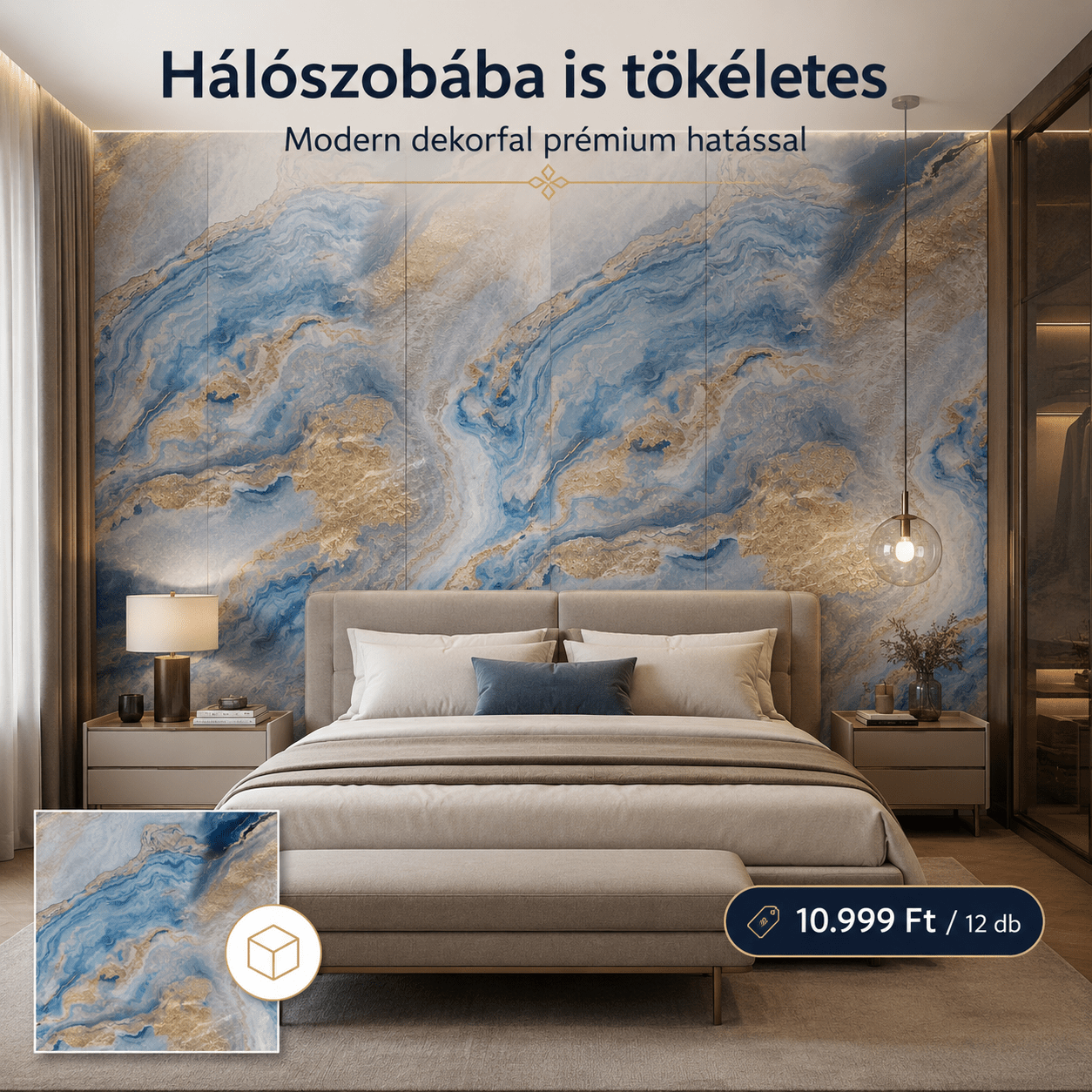 Kék - Arany Márvány Mintás PVC Falpanel – 12.DB - | Cyber Bazaar