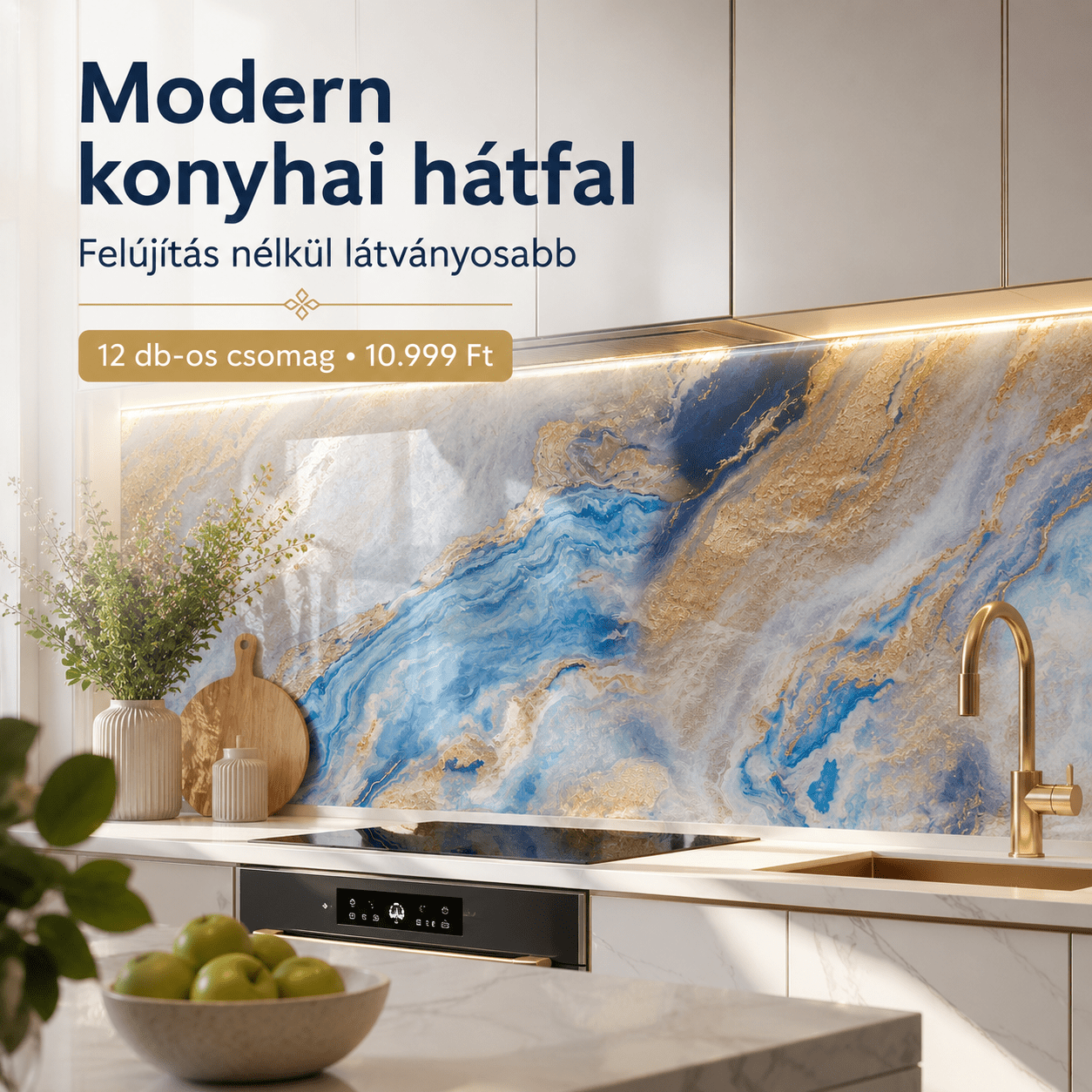 Kék - Arany Márvány Mintás PVC Falpanel – 12.DB - | Cyber Bazaar