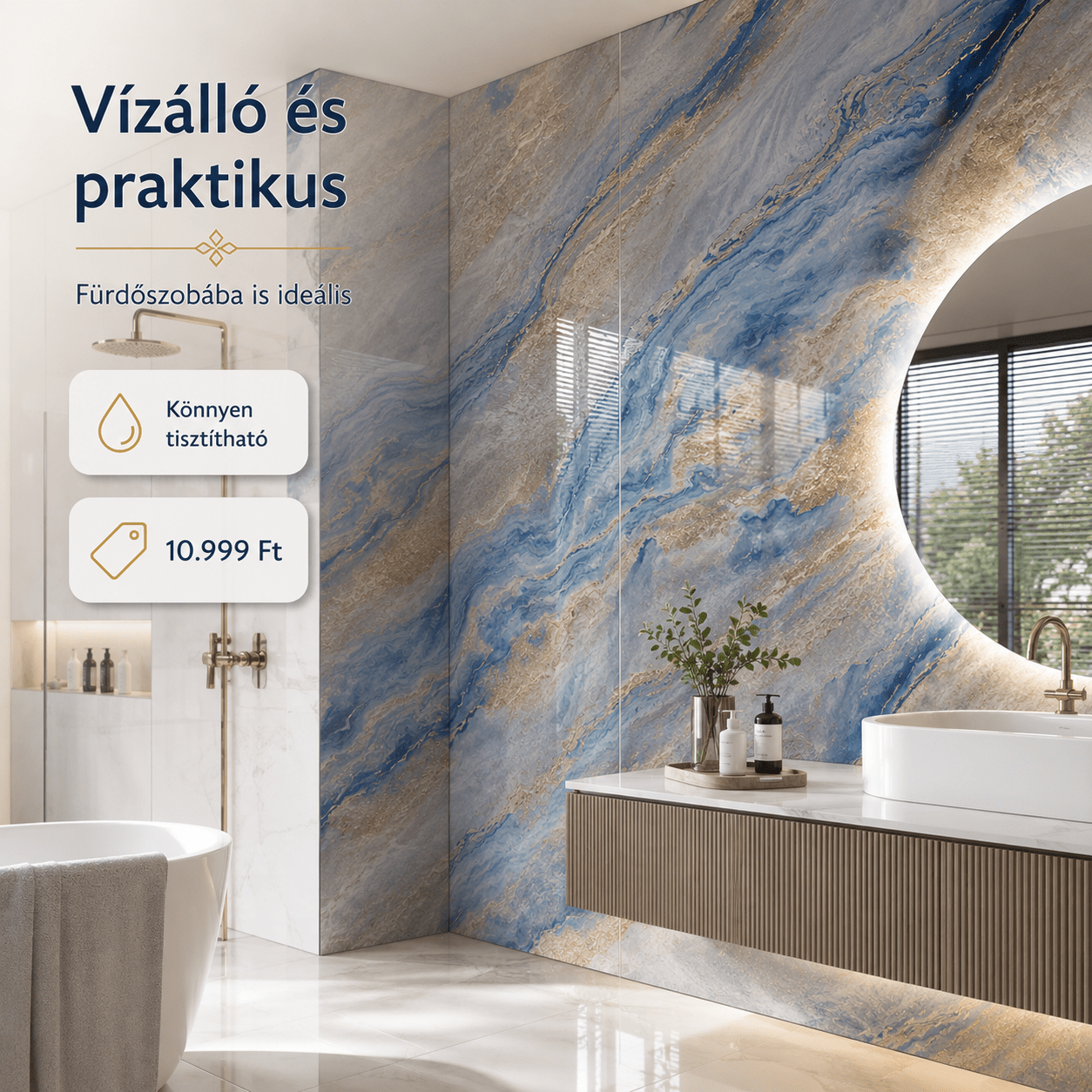Kék - Arany Márvány Mintás PVC Falpanel – 12.DB - | Cyber Bazaar