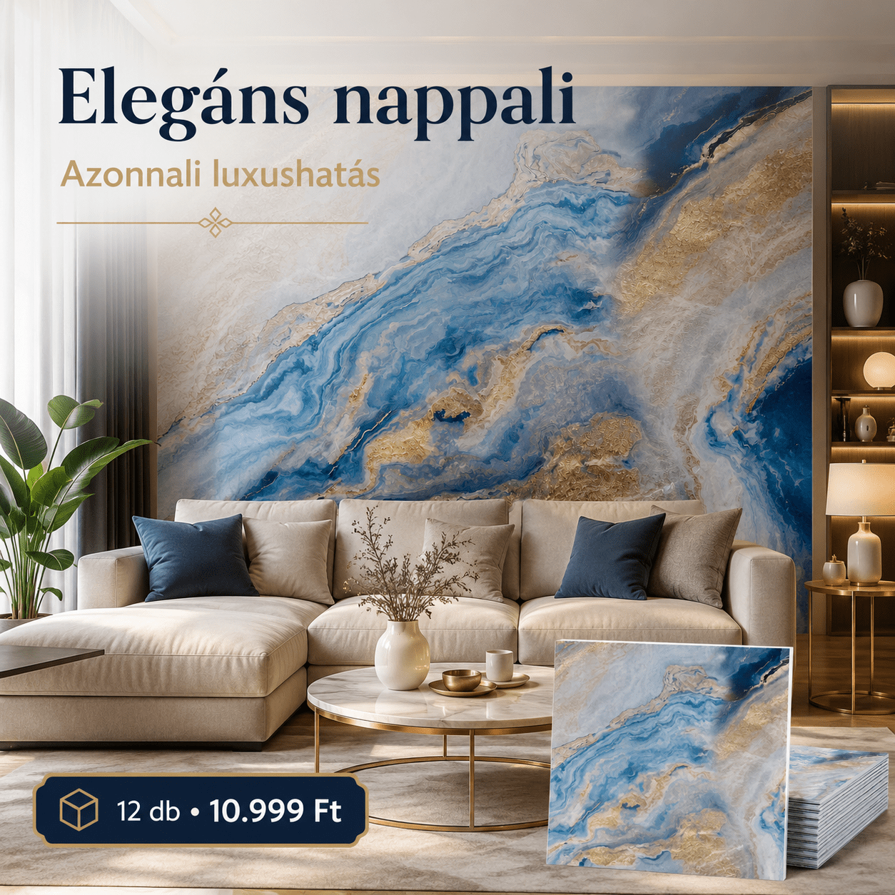 Kék - Arany Márvány Mintás PVC Falpanel – 12.DB - | Cyber Bazaar