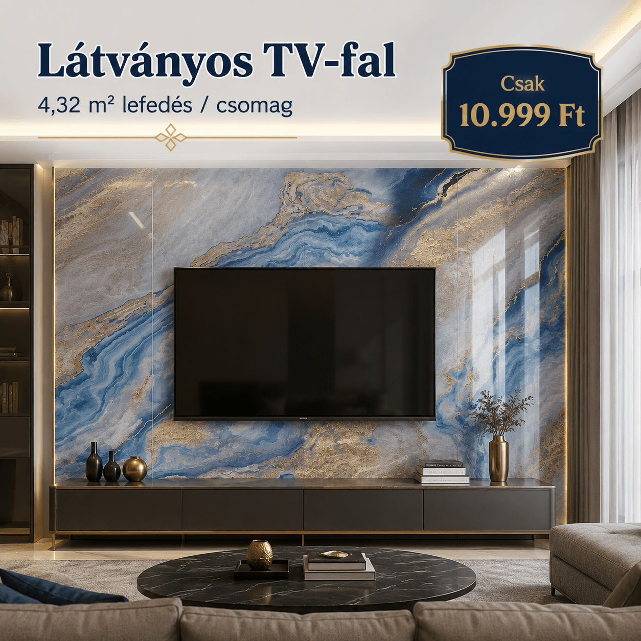 Kék - Arany Márvány Mintás PVC Falpanel – 12.DB - | Cyber Bazaar