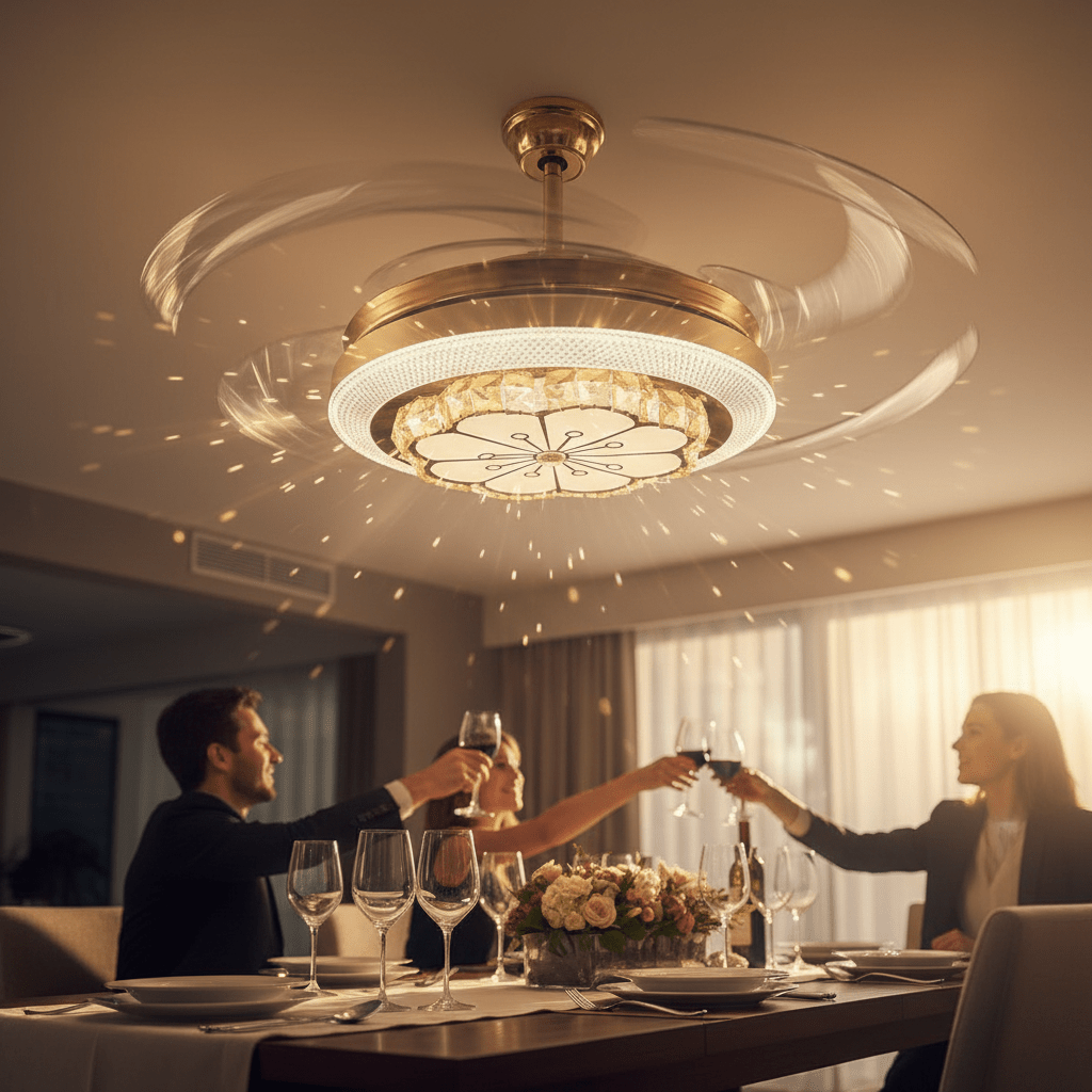 Kristály LED Ventilátoros Mennyezeti Lámpa Távirányítóval - | Cyber Bazaar