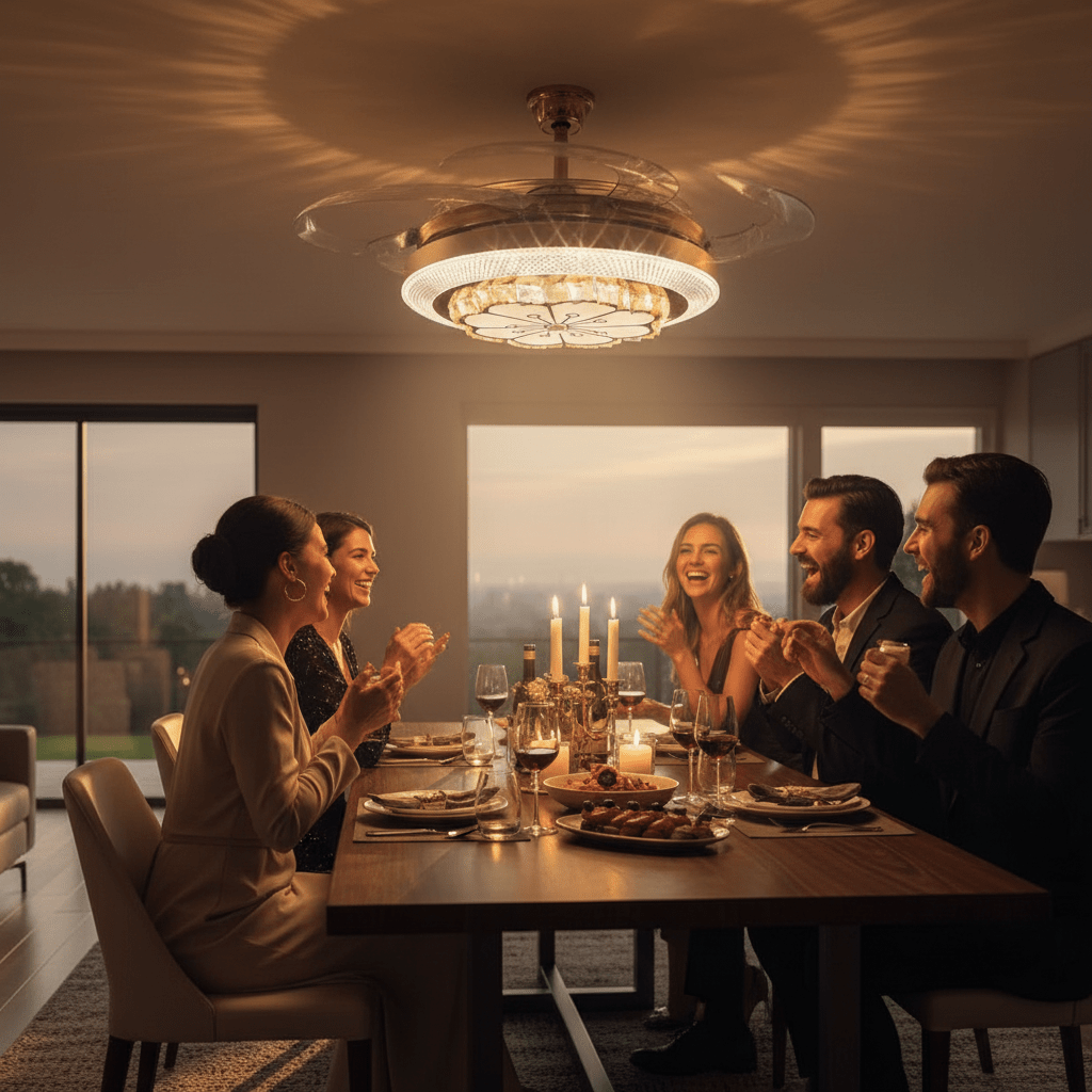 Kristály LED Ventilátoros Mennyezeti Lámpa Távirányítóval - | Cyber Bazaar