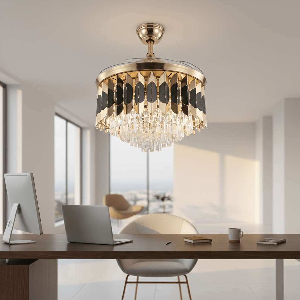 LED Ventilátoros Kristálycsillár Távirányítóval - | Cyber Bazaar