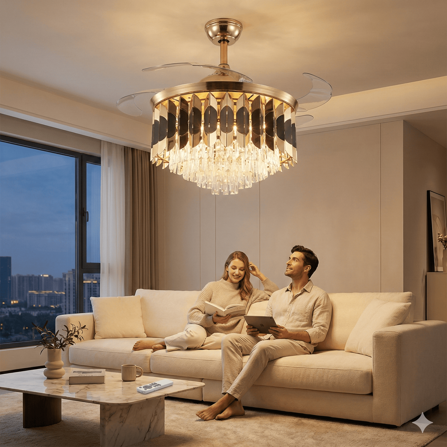 LED Ventilátoros Kristálycsillár Távirányítóval - | Cyber Bazaar