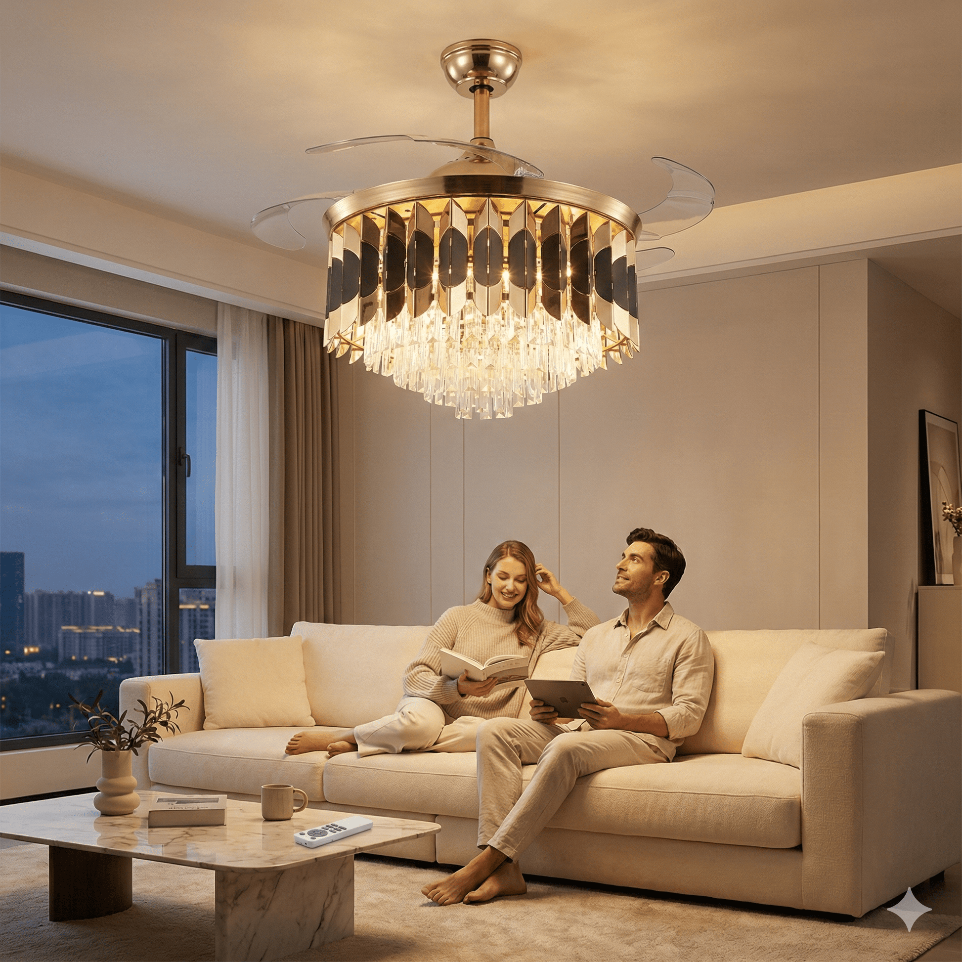 LED Ventilátoros Kristálycsillár Távirányítóval - | Cyber Bazaar