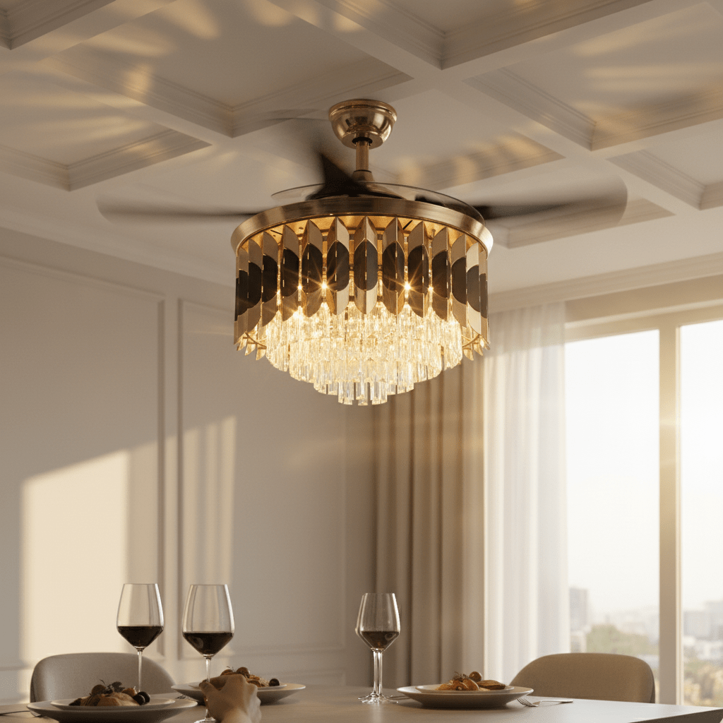 LED Ventilátoros Kristálycsillár Távirányítóval - | Cyber Bazaar
