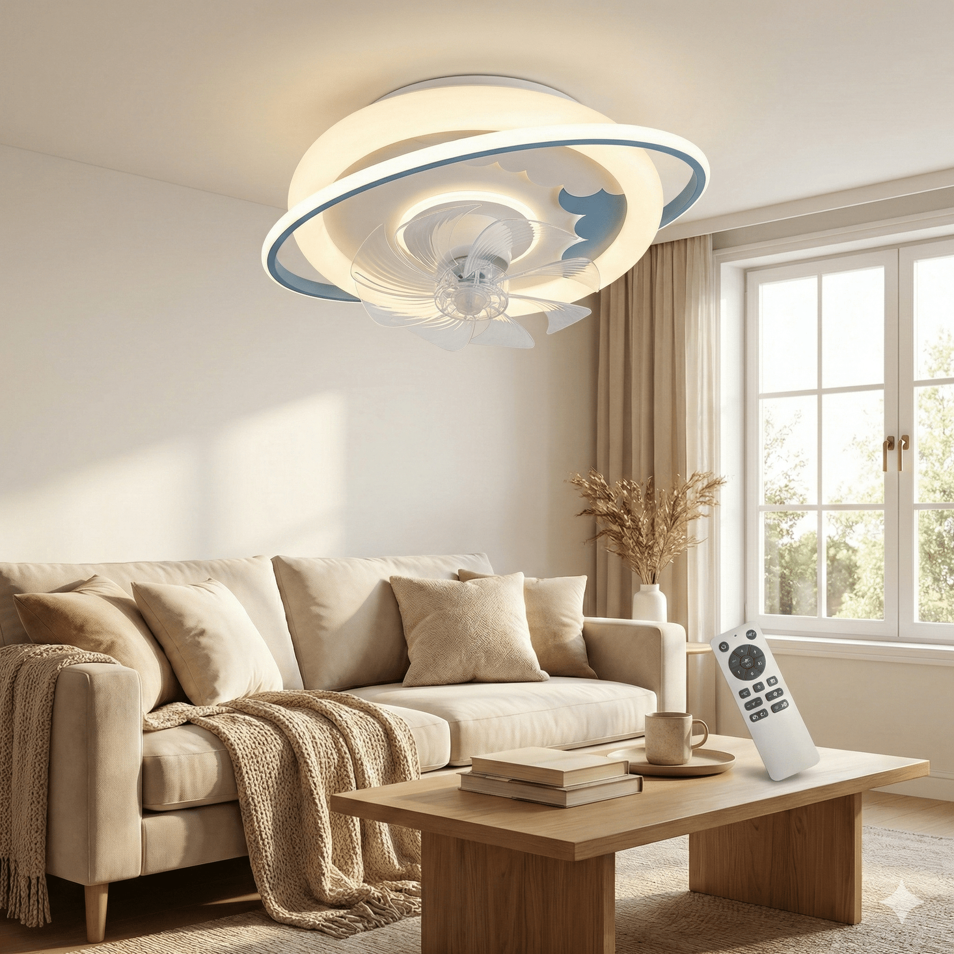 LED Ventilátoros Mennyezeti Lámpa Távirányítóval - | Cyber Bazaar