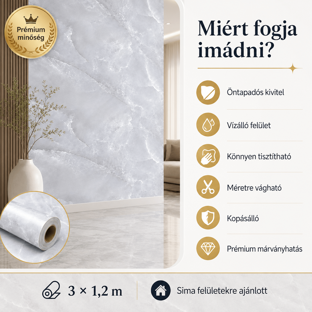 Luxus Jégfehér Márványhatású Öntapadós Falmatrica 3 × 1,2 m - | Cyber Bazaar