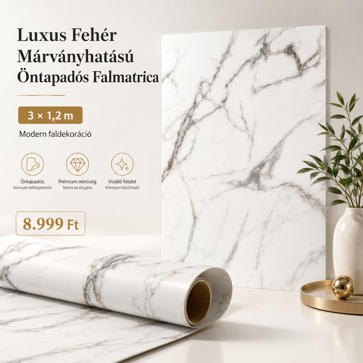 Márványhatású Öntapadós Falmatrica – 3 × 1,2 m - | Cyber Bazaar