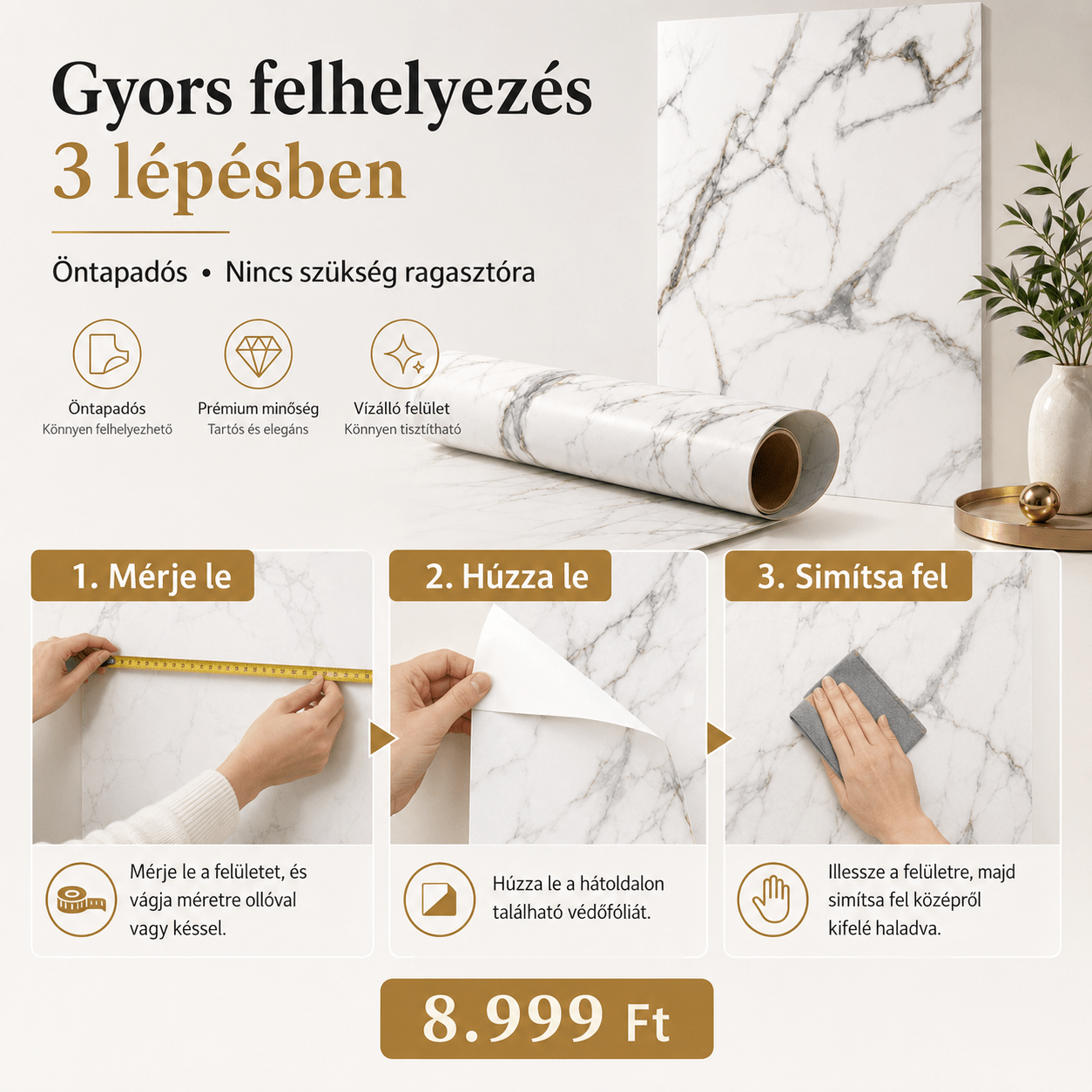 Márványhatású Öntapadós Falmatrica – 3 × 1,2 m - | Cyber Bazaar
