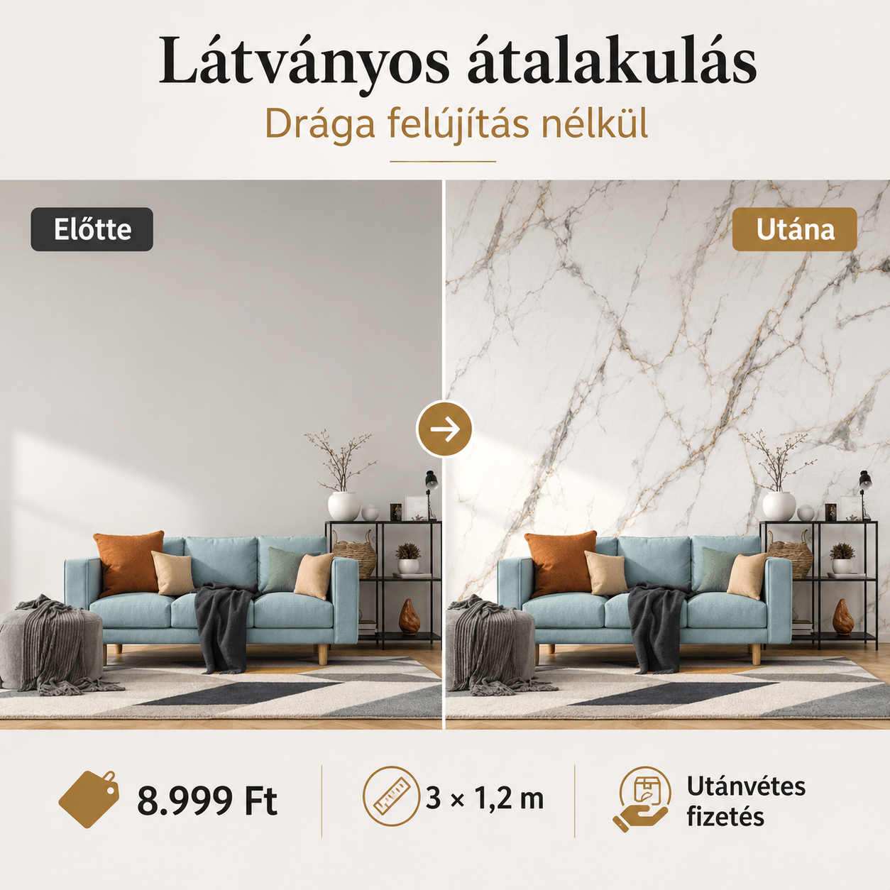 Márványhatású Öntapadós Falmatrica – 3 × 1,2 m - | Cyber Bazaar
